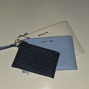 Michael Kors Blue, Black, and Cream Clutch Set